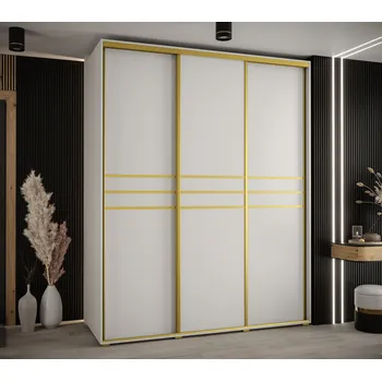 Šatní skříň Šatní skříň YVONA 10 - 190/60 cm, bílá / zlatá