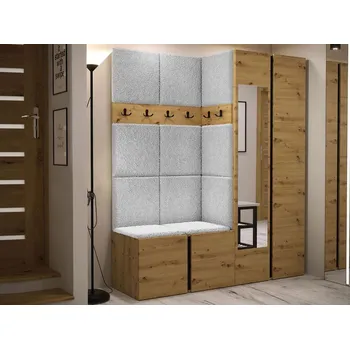 Předsíňová stěna Stěna do předsíně s čalouněnými panely 42x42 SELAND 10 - artisan / černá / šedá