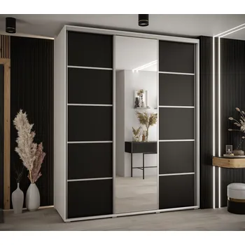 Šatní skříň Šatní skříň YVONA 5 - 190/60 cm, bílá / černá / stříbrná