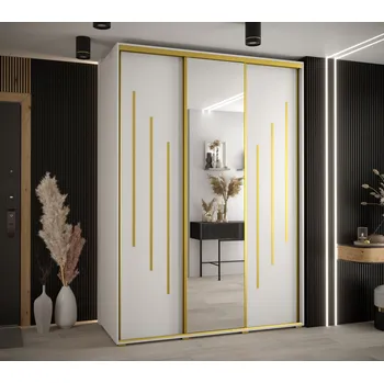 Šatní skříň Šatní skříň YVONA 9 - 180/60 cm, bílá / zlatá