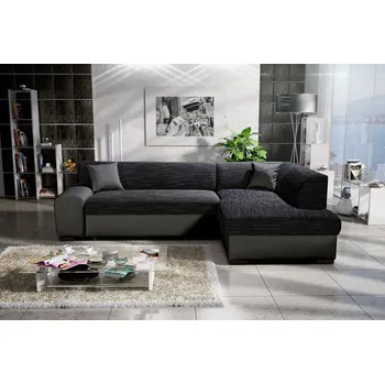 Sedací souprava Rohová sedací souprava VALTRUDA - tmavě šedá / černá eko kůže, pravý roh