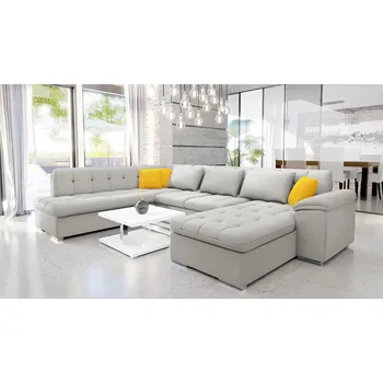 Sedací souprava Sedačka do U na každodenní spaní NELLI 1 - světlá šedá / žlutá, pravý roh