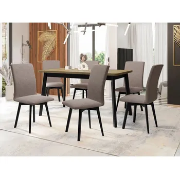 Jídelní stůl Moderní jídelní sestava 6+1 ADELBITE 10 - dub sonoma / černá / hnědá 1