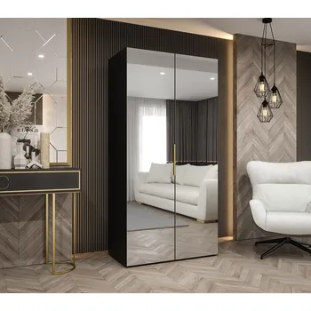 Šatní skříň Zrcadlová šatní skříň 100 cm RABIA - černá / zlatá