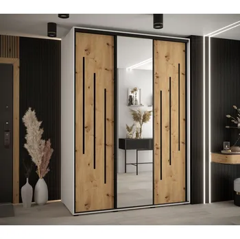 Šatní skříň Šatní skříň YVONA 9 - 170/60 cm, bílá / dub artisan / černá