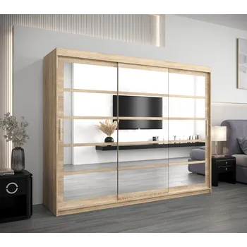Šatní skříň Skříň s posuvnými dveřmi LEONA - šířka 250 cm, dub sonoma