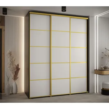 Šatní skříň Šatní skříň YVONA 4 - 190/60 cm, černá / bílá / zlatá
