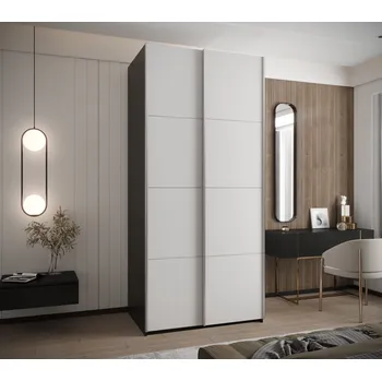 Šatní skříň Dvoudveřová skříň SAMARA 1 - 120 cm, černá / bílá / stříbrná