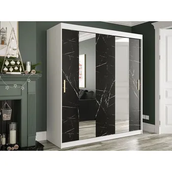 Šatní skříň Šatní skříň 180 cm se zrcadlem CARSON 4 - černý mramor / bílá / zlatá