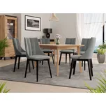 Rozkládací jídelní stůl se 6 židlemi NOWEN 2 - přírodní dřevo / černý / šedý