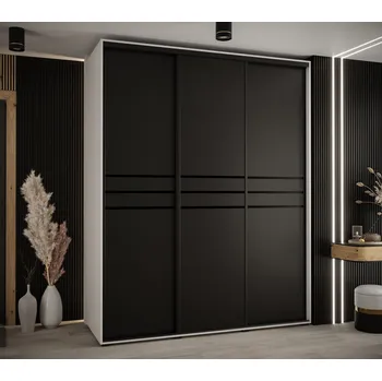 Šatní skříň Šatní skříň YVONA 10 - 200/60 cm, bílá / černá / černá