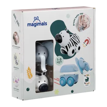 Dřevěná hračka Magnetická zvířátka Magimals Wheely Zebra / Slon
