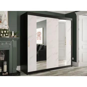 Šatní skříň Šatní skříň 200 cm se zrcadlem CARSON 1 - bílý mramor / černá / zlatá