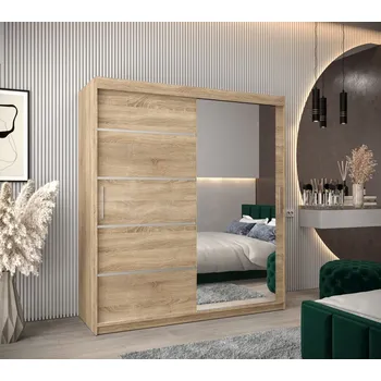 Šatní skříň Šatní zrcadlová skříň ADELA - 180 cm, dub sonoma