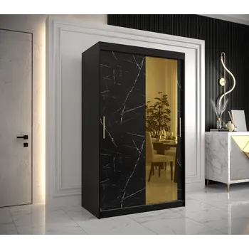 Šatní skříň Designová šatní skříň se zlatým zrcadlem MADLA 2 - šířka 120 cm, černá