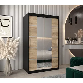 Šatní skříň Skříň se zrcadly VIVIEN - šířka 120 cm, černá / dub sonoma