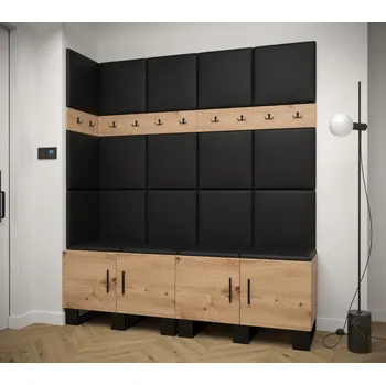 Předsíňová stěna Předsíňová sestava RUMIE 12 - dub artisan, černé panely z ekokůže