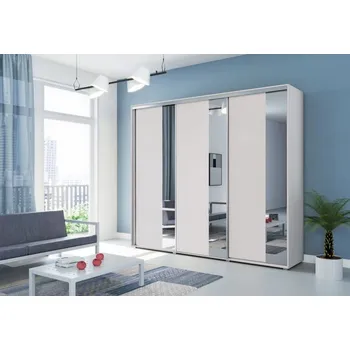 Šatní skříň Třídveřová zrcadlová šatní skříň 250 cm MARCO - bílá