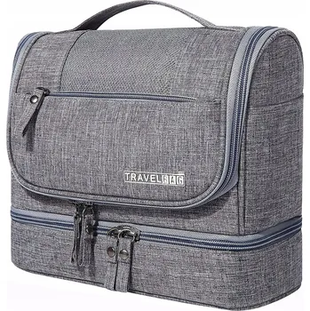 Kosmetická taška Pánská kosmetická taška šedá, prostorná, cestovní, velká s háčkem