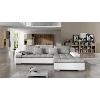 Sedací souprava Rohová sedací souprava ZELMA - bílá ekokůže / šedá, pravý roh