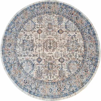 Koberec Kulatý koberec 100 cm FRANCO s ornamenty - modrý / béžový
