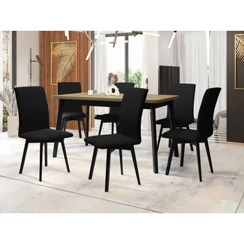 Jídelní stůl Moderní jídelní sestava 6+1 ADELBITE 10 - dub sonoma / černá / černá