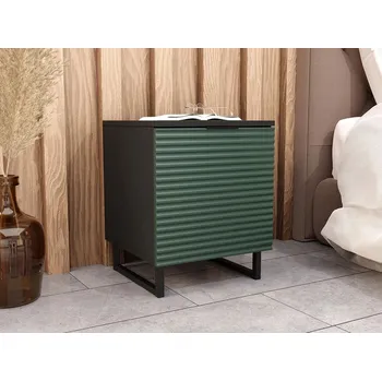 Noční stolek Stolek k posteli OVERTON - černý grafitový / zelený