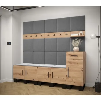 Předsíňová stěna Předsíňová sestava RUMIE 8 - dub artisan, šedé panely