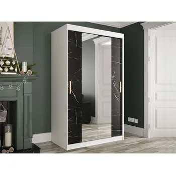 Šatní skříň Úzká šatní skříň 120 cm se zrcadlem CARSON 3 - černý mramor / bílá / zlatá