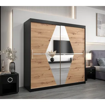 Šatní skříň Šatní skříň LAURA - šířka 200 cm, černá / dub artisan