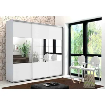 Šatní skříň Třídveřová šatní skříň se zrcadlem 250 cm LUCA - bílá