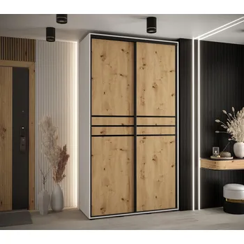 Šatní skříň Šatní skříň ASIRI 10 - 130/45 cm, bílá / dub artisan / černá