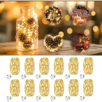 Vánoční dekorace 12x SVĚTELNÝ ŘETĚZ SVĚTÝLKA NA VÁNOČNÍ STROMEČEK BATERIE DRÁTKY TEPLÁ BÍLÁ 20 LED