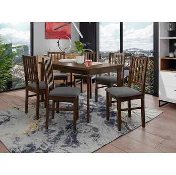 Jídelní stůl Sestava do jídelny 6+1 ADELBITE 5 - ořech / ocelová šedá