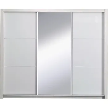 Šatní skříň Velká zrcadlová šatní skříň 258 cm CAJICA - alpská bílá / lesklá bílá