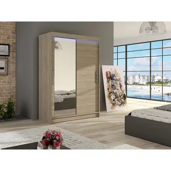 Šatní skříň Šatní skříň 120 cm se zrcadlem a LED osvětlením GASPARA 6 - dub sonoma