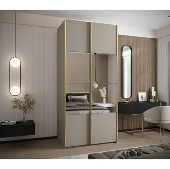 Šatní skříň Dvoudveřová skříň SAMARA 4 - 100 cm, kašmír / zlatá