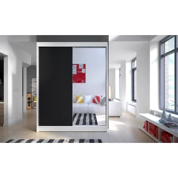 Šatní skříň Zrcadlová šatní skříň CHANNA 1 - šířka 150 cm, bílá / černá
