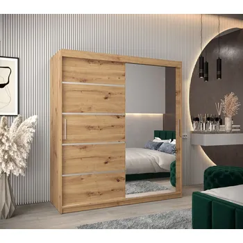 Šatní skříň Šatní zrcadlová skříň ADELA - 180 cm, dub artisan