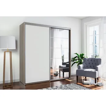 Šatní skříň Prostorná zrcadlová šatní skříň 150/215 JACOBO - dub sonoma / bílá