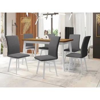 Jídelní stůl Moderní jídelní sestava 6+1 ADELBITE 10 - dub grandson / bílá / ocelová šedá