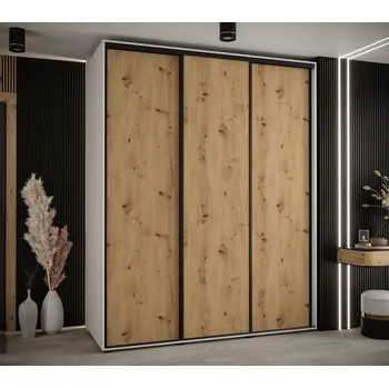 Šatní skříň Šatní skříň YVONA 1 - 200/60 cm, bílá / dub artisan / černá