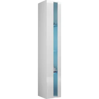 Policová skříň Závěsná vitrína s LED RGB osvětlením ASHTON 2 - bílá / lesklá bílá