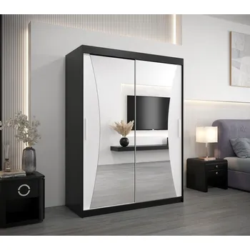 Šatní skříň Šatní skříň se zrcadly LADA - šířka 150 cm, černá / bílá