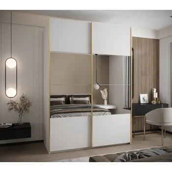 Šatní skříň Dvoudveřová skříň SAMARA 4 - 170 cm, bílá / zlatá