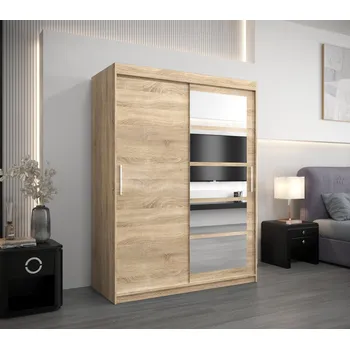 Šatní skříň Šatní skříň se zrcadly KLEOPATRA - šířka 150 cm, dub sonoma