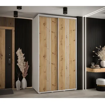 Šatní skříň Šatní skříň YVONA 6 - 140/60 cm, bílá / dub artisan / stříbrná