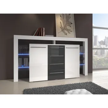 Komoda Komoda s LED osvětlením ROLIN 2 - bílá / šedá lesk