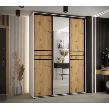 Šatní skříň Šatní skříň YVONA 11 - 180/60 cm, bílá / dub artisan / černá