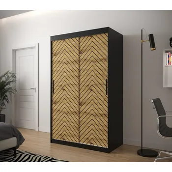 Šatní skříň Šatní skříň s grafikou JANETTE 2 - šířka 120 cm, černá / dub artisan